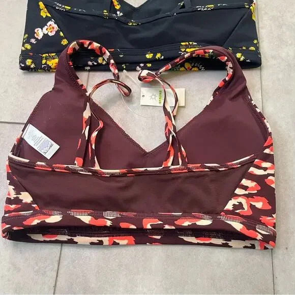 NWT Aerie Offline Goals Plunge Sports Bra 2 Pack Maroon Black Floral Small Mesh - Picture 9 of 16
